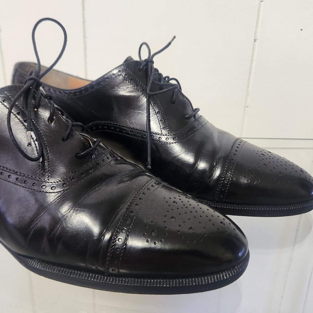 Ferragamo men's shoes 7 black cap toe oxfords Italy